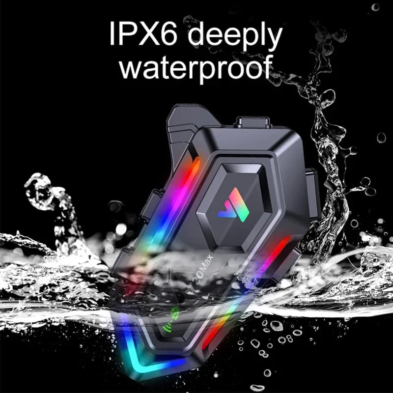 Y20MAX IPX6 Waterproof RGB Lighting Motorcycle Helmet Bluetooth-compatible Intercom Headset with Hard Mic