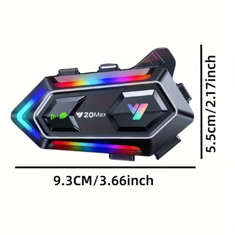 Y20MAX IPX6 Waterproof RGB Lighting Motorcycle Helmet Bluetooth-compatible Intercom Headset with Hard Mic