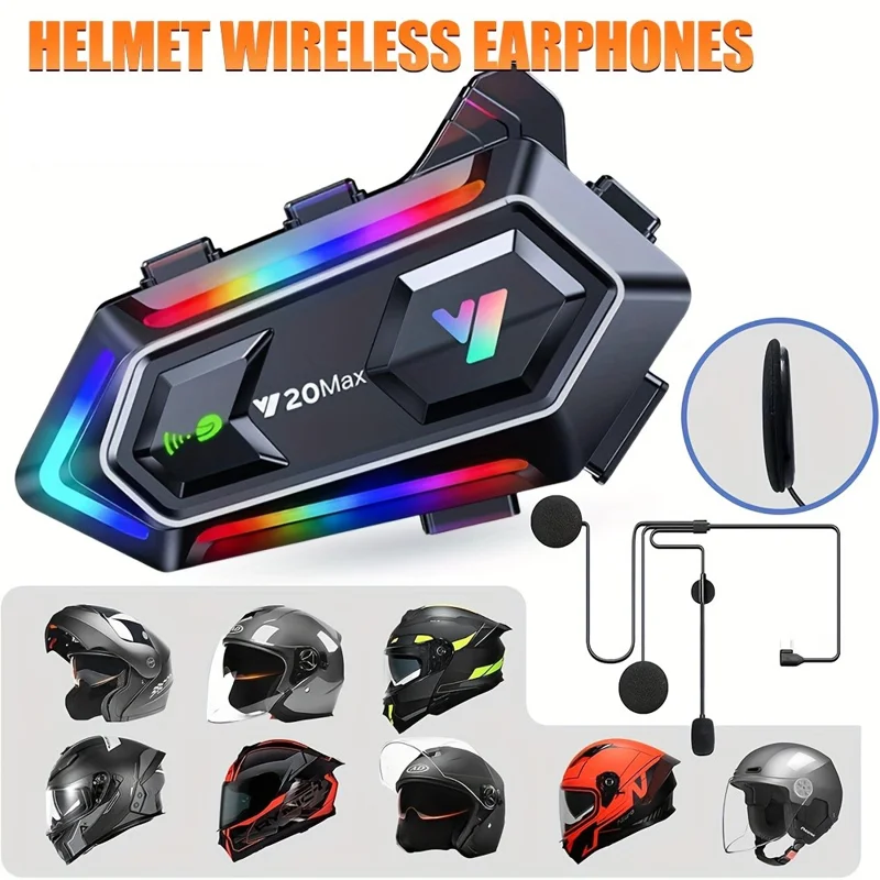 Y20MAX IPX6 Waterproof RGB Lighting Motorcycle Helmet Bluetooth-compatible Intercom Headset with Hard Mic