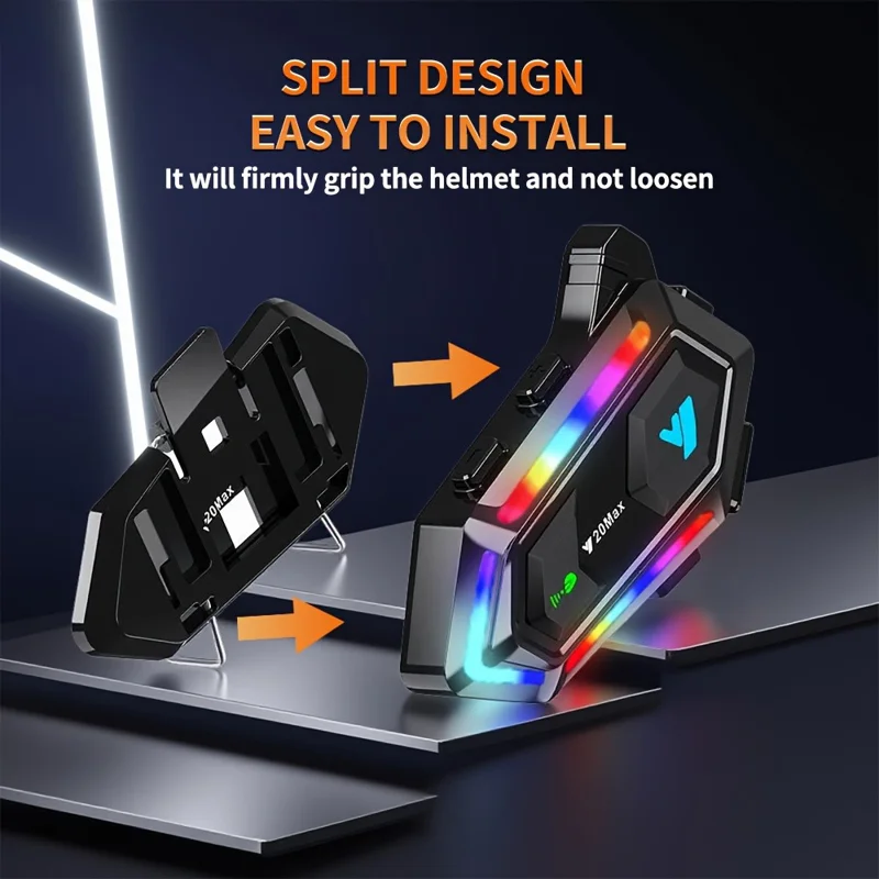 Y20MAX IPX6 Waterproof RGB Lighting Motorcycle Helmet Bluetooth-compatible Intercom Headset with Hard Mic