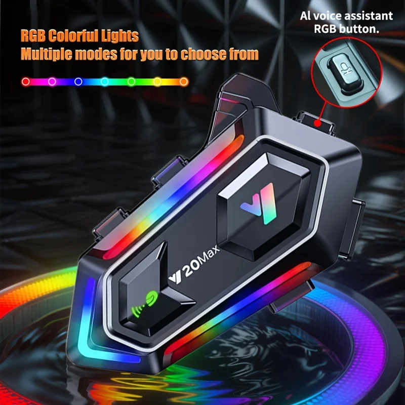 Y20MAX IPX6 Waterproof RGB Lighting Motorcycle Helmet Bluetooth-compatible Intercom Headset with Hard Mic
