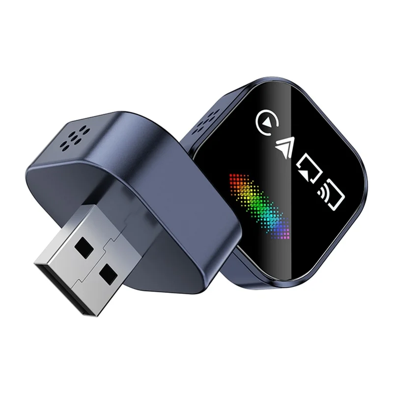 Adattatore Q1A 4 in 1 Wireless CarPlay, da Cablato a Wireless, Android Auto, Dongle USB, Supporto AirPlay e Mirror Link, con Luce Respirante - Zaffiro