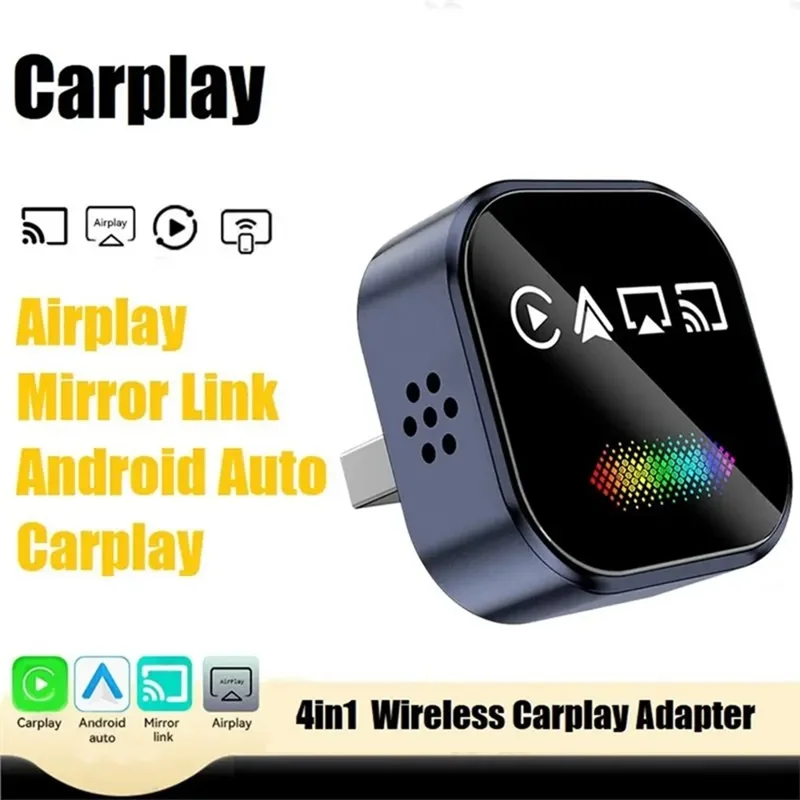 Adattatore Q1A 4 in 1 Wireless CarPlay, da Cablato a Wireless, Android Auto, Dongle USB, Supporto AirPlay e Mirror Link, con Luce Respirante - Zaffiro