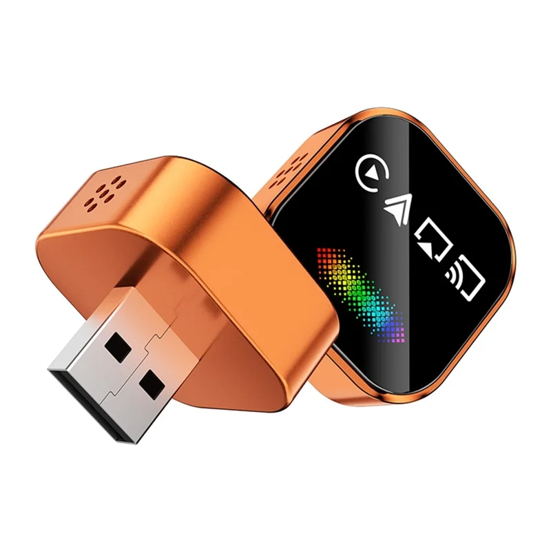 Q1A 4 in 1 Wireless CarPlay Adapter Box Android Auto AirPlay Mirror Link Wired to Wireless USB Dongle with Breathing Light - Orange