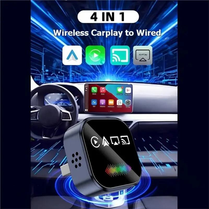 Q1A 4 in 1 Wireless CarPlay Adapter Box Android Auto AirPlay Mirror Link Wired to Wireless USB Dongle with Breathing Light - Orange