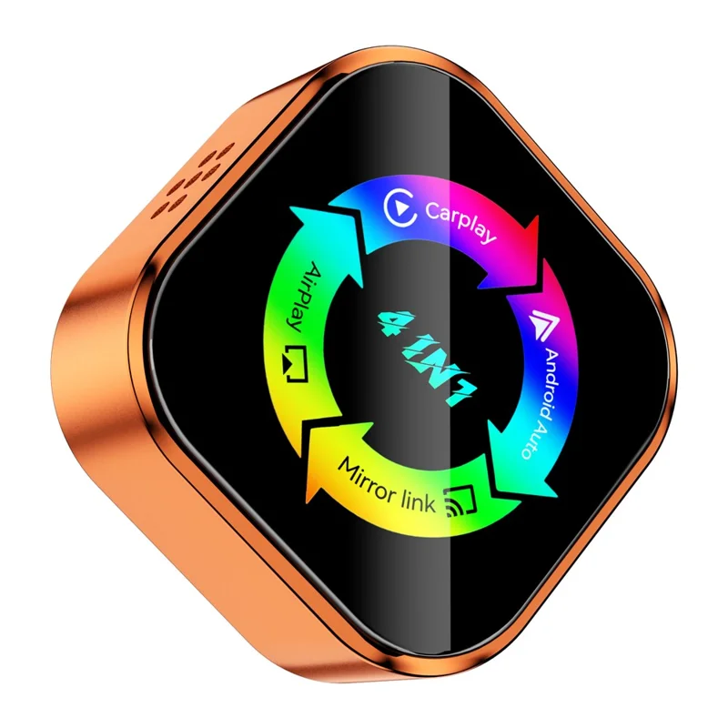 Q1A 4 in 1 CarPlay Android Auto AirPlay Mirror Link Adapter Bluetooth-compatible / WiFi Wireless AI Box USB Dongle - Orange+Colorful Symbol