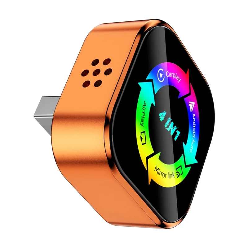 Q1A 4 in 1 CarPlay Android Auto AirPlay Mirror Link Adapter Bluetooth-compatible / WiFi Wireless AI Box USB Dongle - Orange+Colorful Symbol