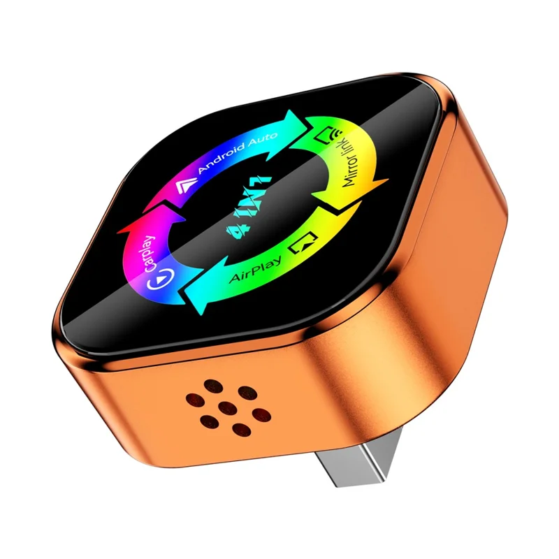 Q1A 4 in 1 CarPlay Android Auto AirPlay Mirror Link Adapter Bluetooth-compatible / WiFi Wireless AI Box USB Dongle - Orange+Colorful Symbol