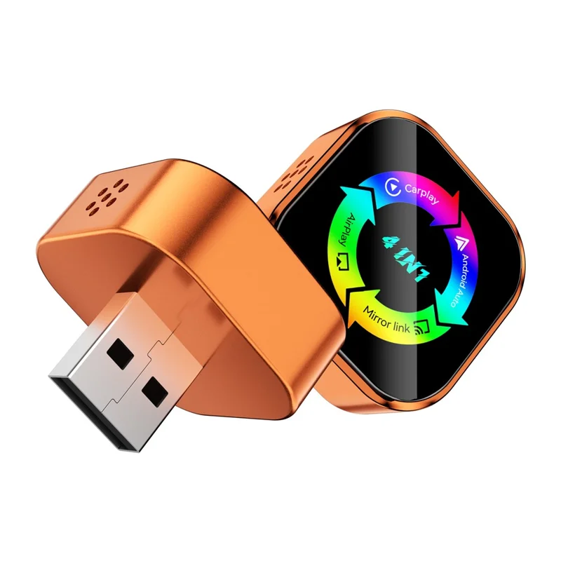 Q1A 4 in 1 CarPlay Android Auto AirPlay Mirror Link Adapter Bluetooth-compatible / WiFi Wireless AI Box USB Dongle - Orange+Colorful Symbol