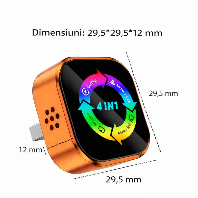 Q1A 4 in 1 CarPlay Android Auto AirPlay Mirror Link Adapter Bluetooth-compatible / WiFi Wireless AI Box USB Dongle - Orange+Colorful Symbol