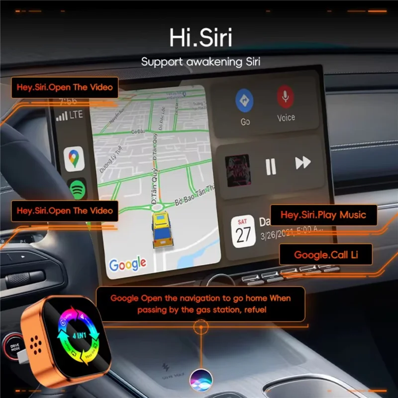 Q1A 4 in 1 CarPlay Android Auto AirPlay Mirror Link Adapter Bluetooth-compatible / WiFi Wireless AI Box USB Dongle - Orange+Colorful Symbol