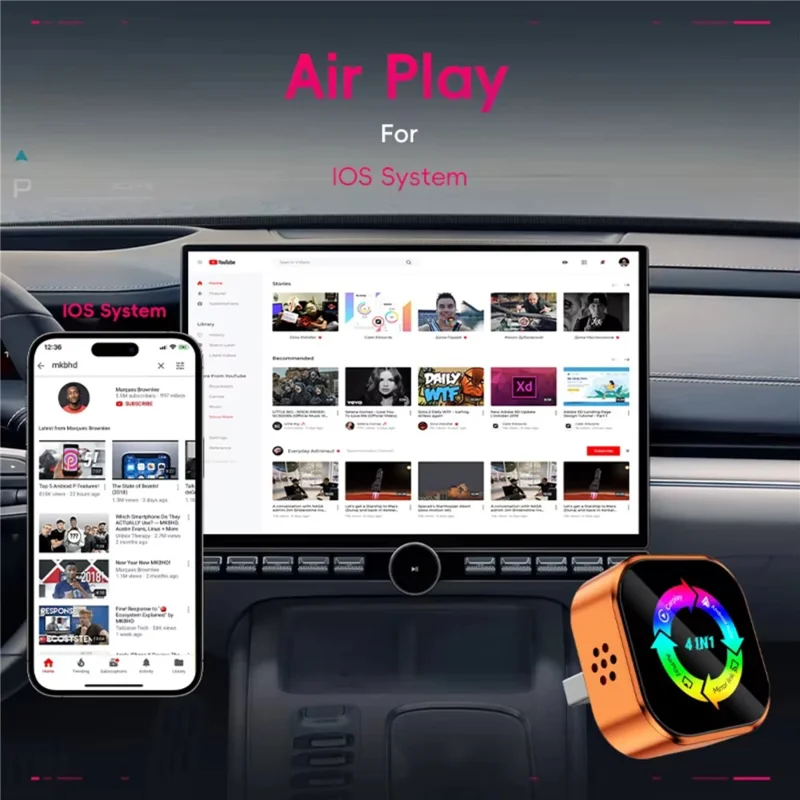 Q1A 4 in 1 CarPlay Android Auto AirPlay Mirror Link Adapter Bluetooth-compatible / WiFi Wireless AI Box USB Dongle - Orange+Colorful Symbol