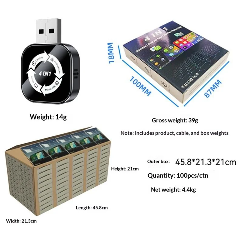 Q1AS 4 in 1 Wireless CarPlay Android Auto AirPlay MirrorLink Adapter Bluetooth-compatible / WiFi USB Dongle - Black+White Symbol