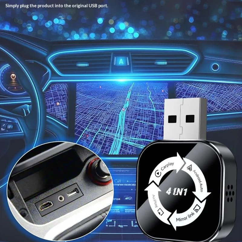 Q1AS 4 in 1 Wireless CarPlay Android Auto AirPlay MirrorLink Adapter Bluetooth-compatible / WiFi USB Dongle - Black+White Symbol