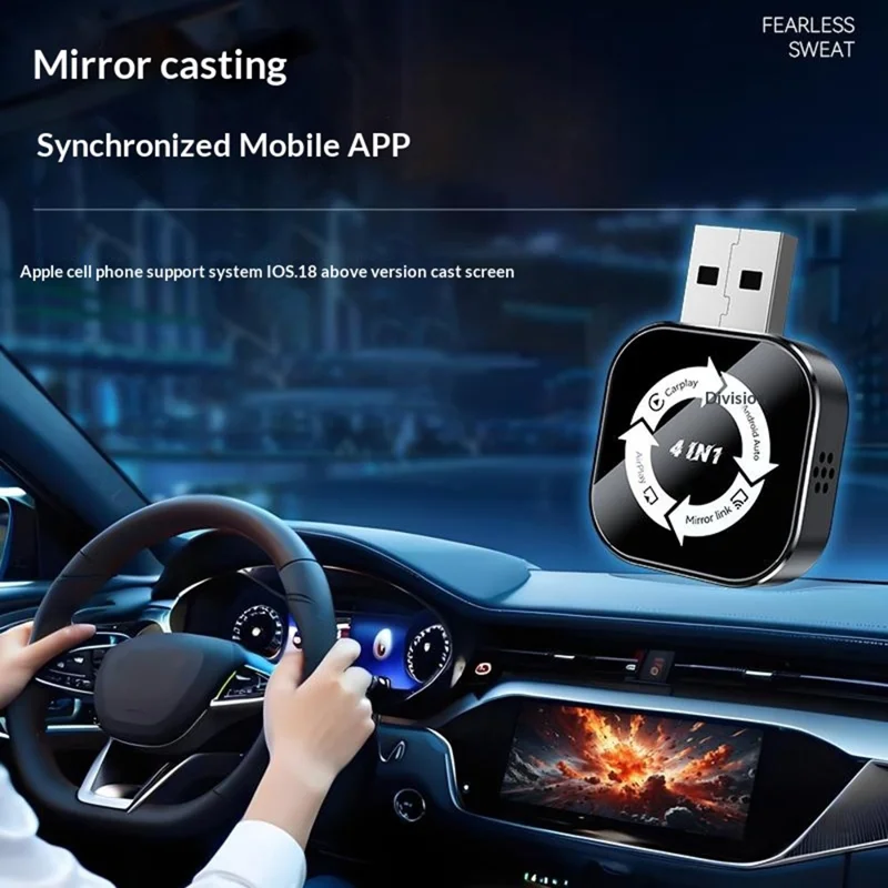 Q1AS 4 in 1 Wireless CarPlay Android Auto AirPlay MirrorLink Adapter Bluetooth-compatible / WiFi USB Dongle - Black+White Symbol