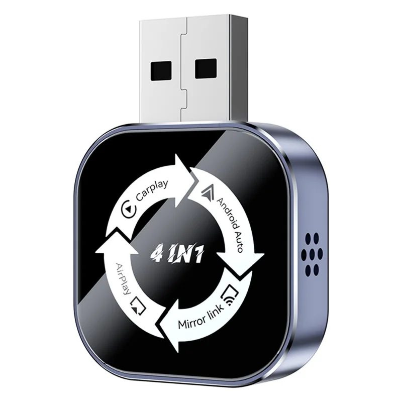 Q1AS 4 in 1 Wireless CarPlay Android Auto AirPlay MirrorLink Adapter Bluetooth-compatible / WiFi USB Dongle - Tarnish Grey+White Symbol