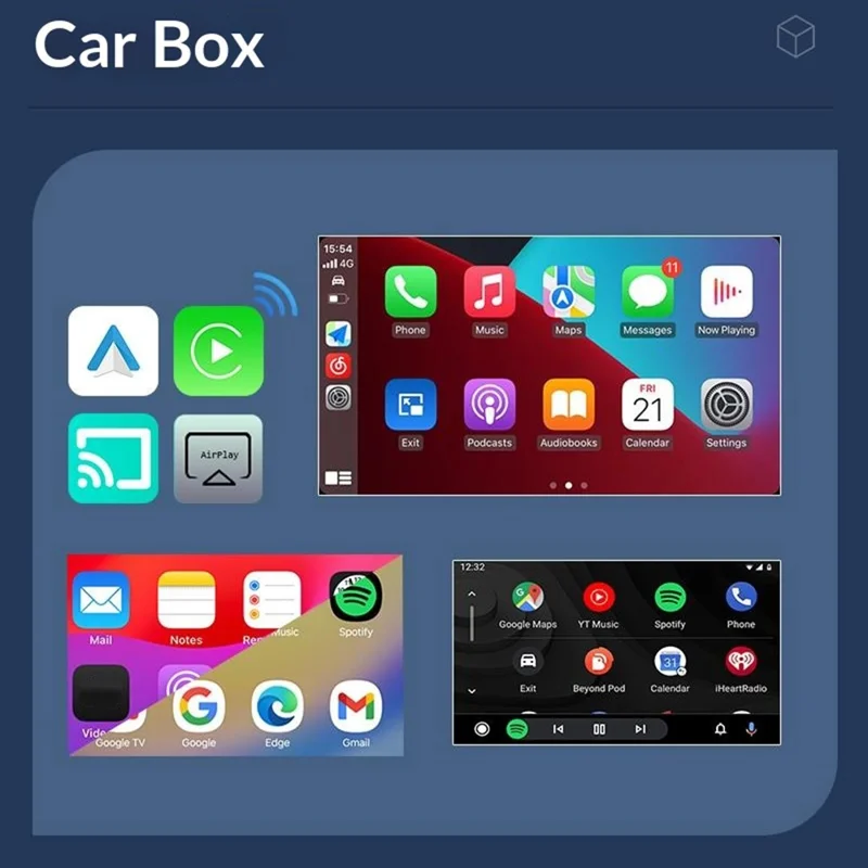 Q1AS 4 in 1 Wireless CarPlay Android Auto AirPlay MirrorLink Adapter Bluetooth-compatible / WiFi USB Dongle - Tarnish Grey+White Symbol