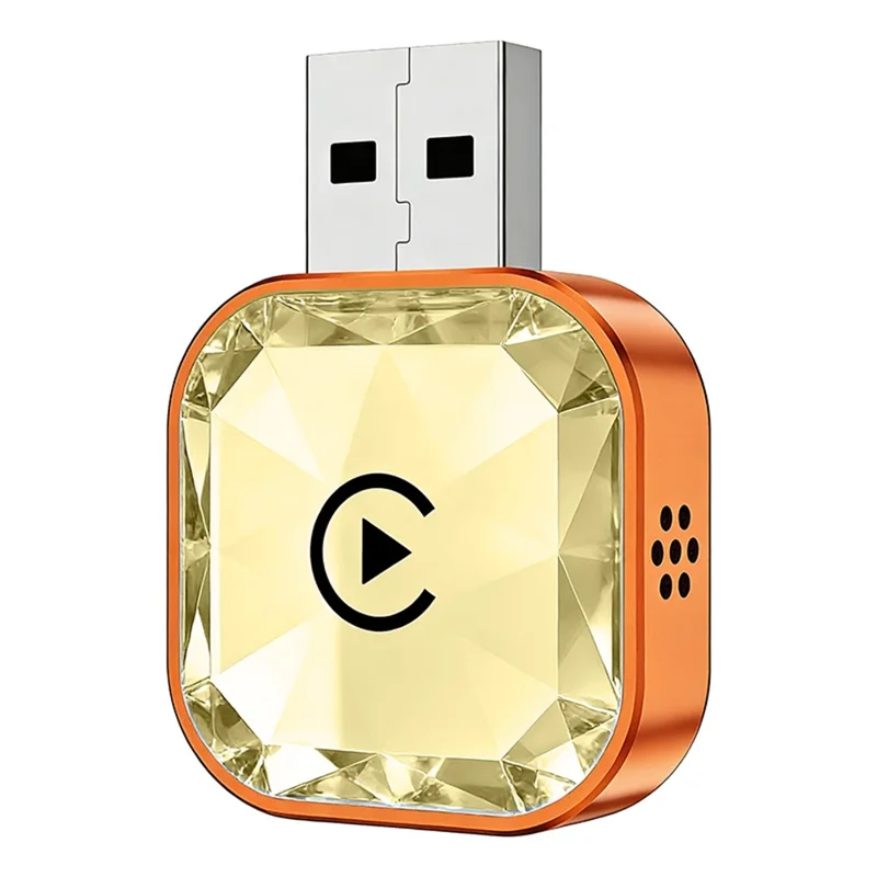 Q1AS 4 in 1 Diamond Cut Wireless CarPlay Adapter Wired to Wireless Android Auto AirPlay Mirror Link USB Dongle - Orange+Gold