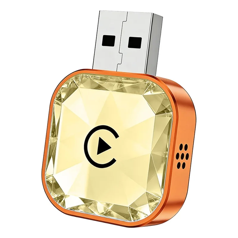 Q1AS 4 in 1 Diamond Cut Wireless CarPlay Adapter Wired to Wireless Android Auto AirPlay Mirror Link USB Dongle - Orange+Gold