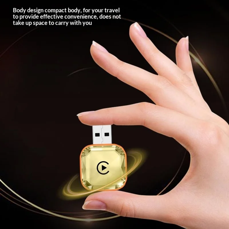 Q1AS 4 in 1 Diamond Cut Wireless CarPlay Adapter Wired to Wireless Android Auto AirPlay Mirror Link USB Dongle - Orange+Gold