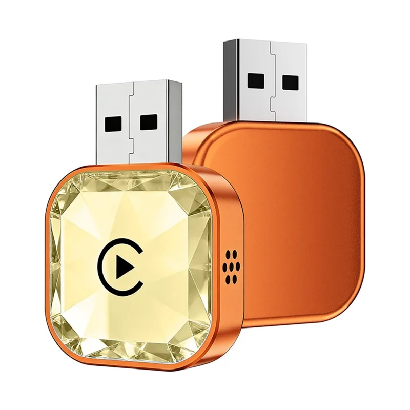 Q1AS 4 in 1 Diamond Cut Wireless CarPlay Adapter Wired to Wireless Android Auto AirPlay Mirror Link USB Dongle - Orange+Gold