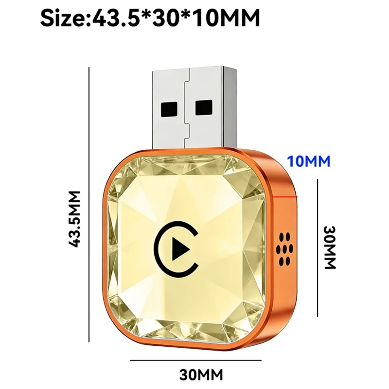 Q1AS 4 in 1 Diamond Cut Wireless CarPlay Adapter Wired to Wireless Android Auto AirPlay Mirror Link USB Dongle - Orange+Silver