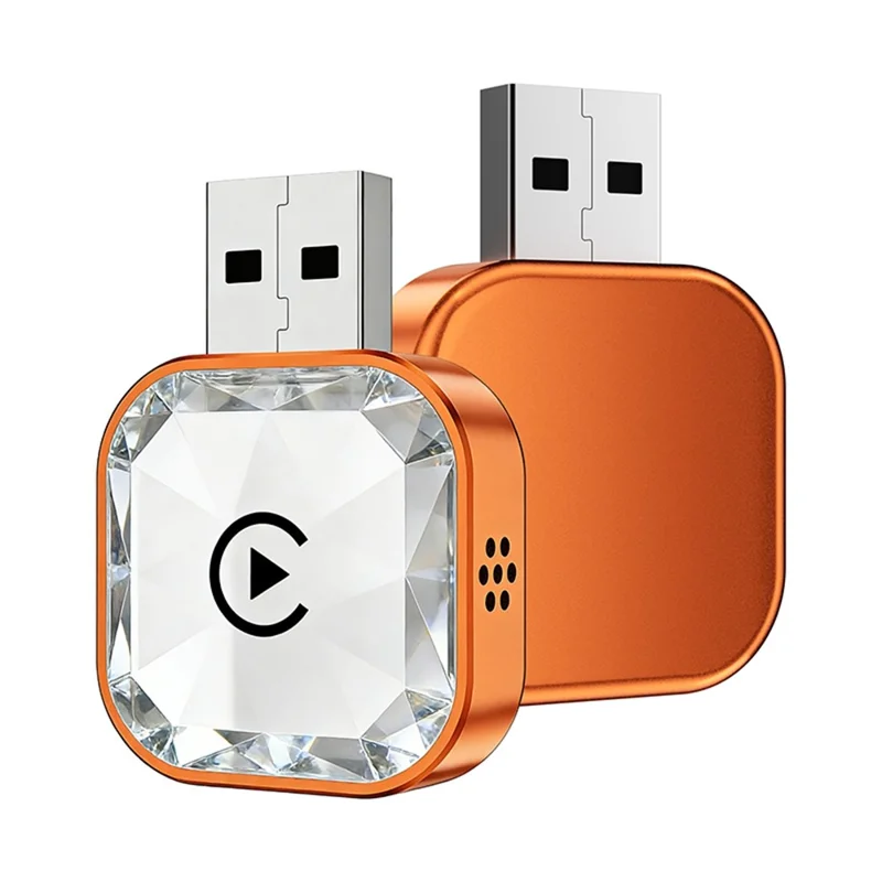 Q1AS 4 in 1 Diamond Cut Wireless CarPlay Adapter Wired to Wireless Android Auto AirPlay Mirror Link USB Dongle - Orange+Silver