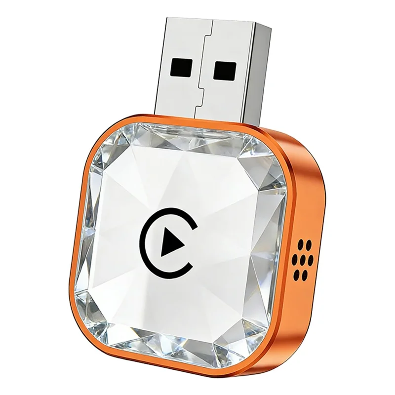 Q1AS 4 in 1 Diamond Cut Wireless CarPlay Adapter Wired to Wireless Android Auto AirPlay Mirror Link USB Dongle - Orange+Silver