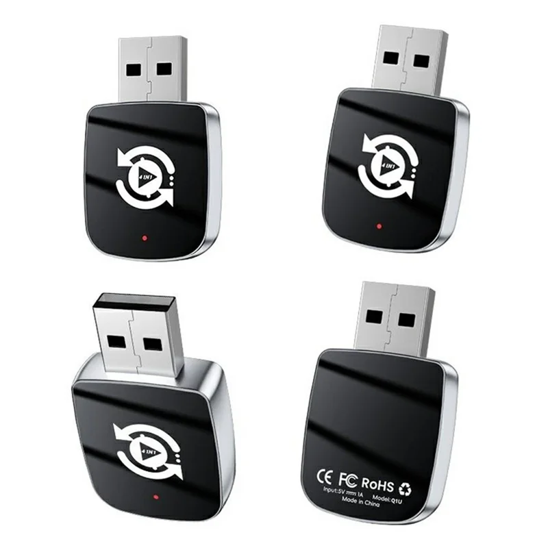 Q1U 4 in 1 Wireless Carplay Smart AI Box Wired to Wireless CarPlay Android Auto AirPlay Mirror Link USB Dongle - Silver