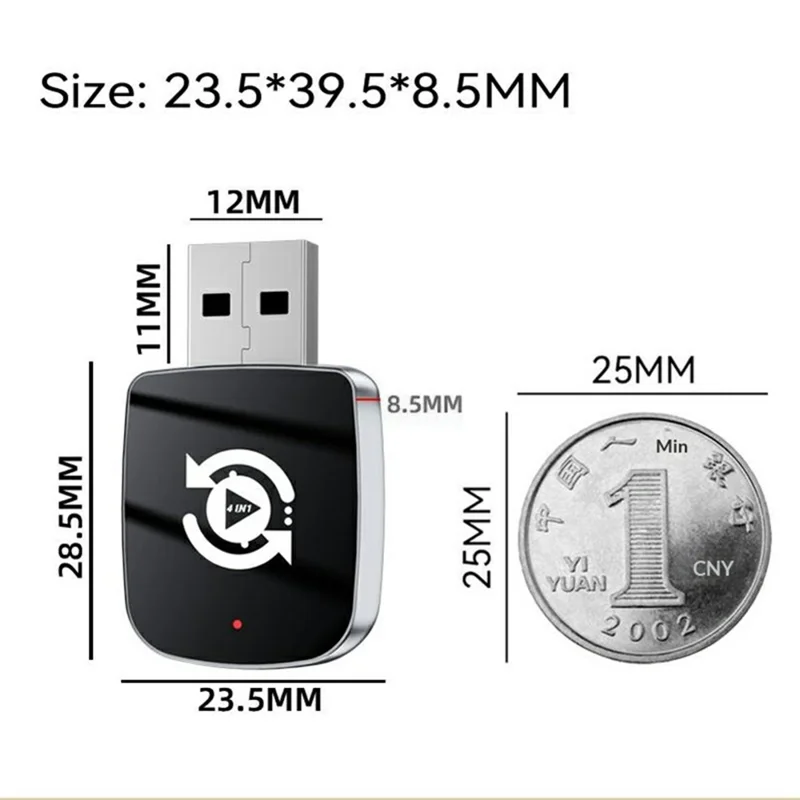 Q1U 4 in 1 Wireless Carplay Smart AI Box Wired to Wireless CarPlay Android Auto AirPlay Mirror Link USB Dongle - Silver