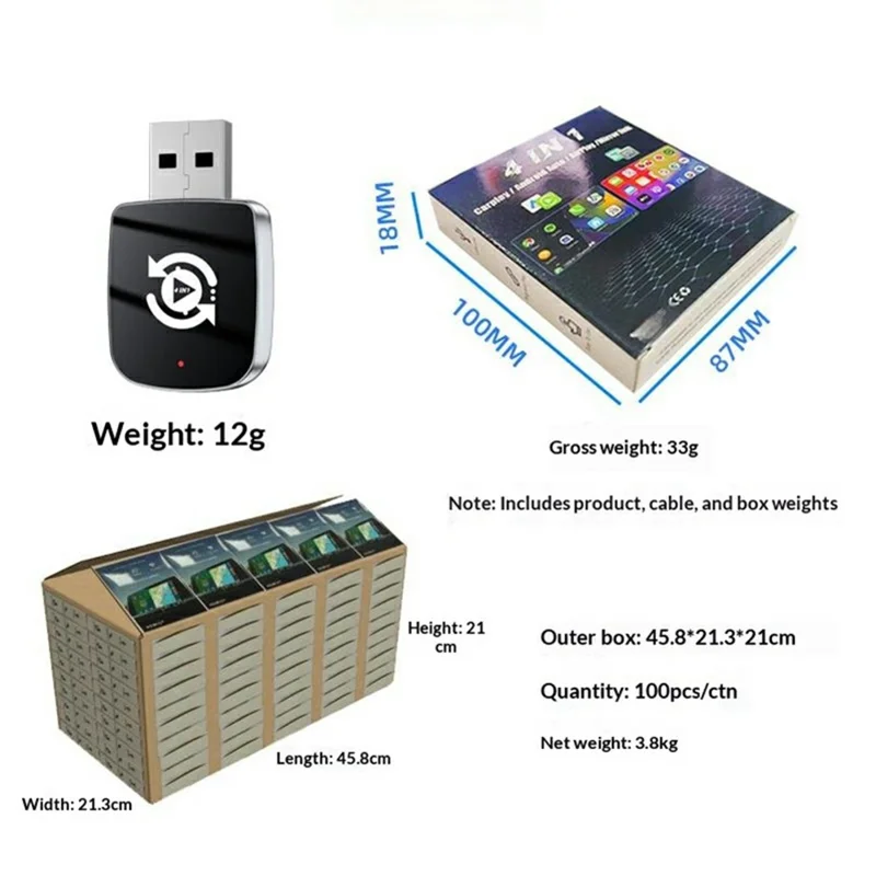 Q1U 4 in 1 Wireless Carplay Smart AI Box Wired to Wireless CarPlay Android Auto AirPlay Mirror Link USB Dongle - Silver