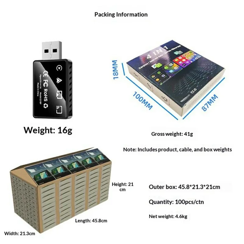 Q1BP 4 in 1 Wireless CarPlay Adapter AirPlay Mirror Link CarPlay Android Auto USB Dongle - Black