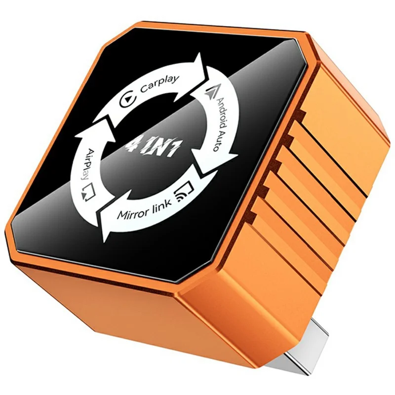 Q1BVS 4 in 1 Wired to Wireless CarPlay Adapter Android Auto Airplay Mirror Link AirPlay USB Dongle Smart AI Box - Orange  /  White Mark