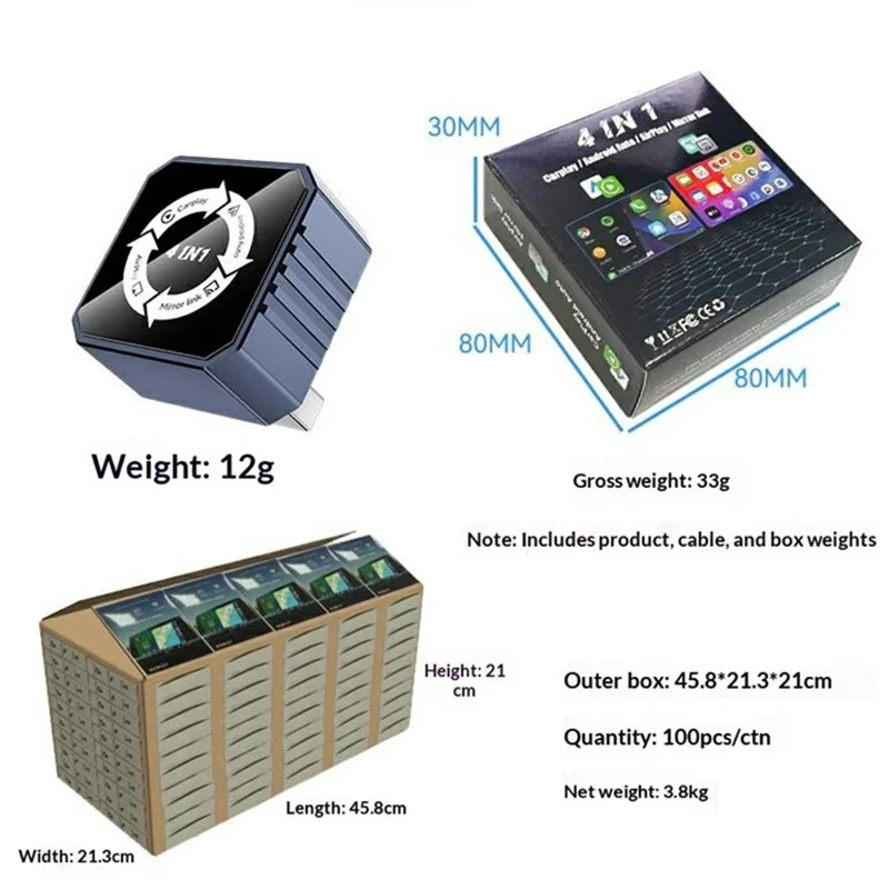 Q1BVS 4 in 1 Wired to Wireless CarPlay Adapter Android Auto Airplay Mirror Link AirPlay USB Dongle Smart AI Box - Orange  /  White Mark