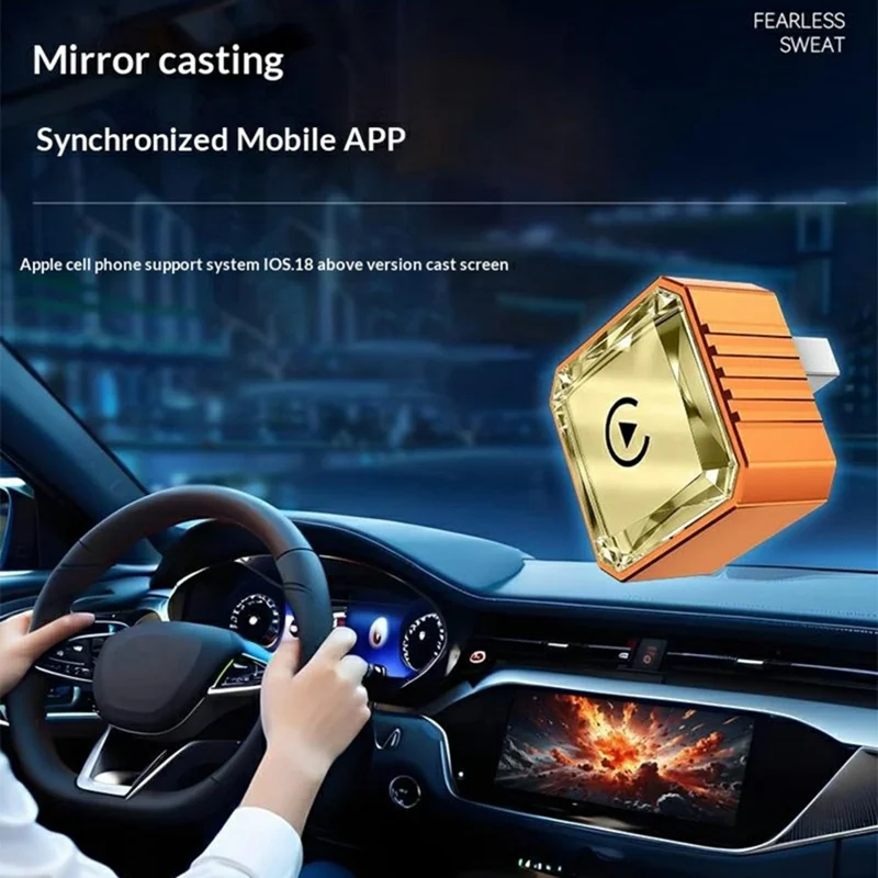Q1BVS Wired to Wireless CarPlay Adapter 4 in 1 CarPlay Android Auto AirPlay Mirror Link Smart Box - Orange / Gold Diamond