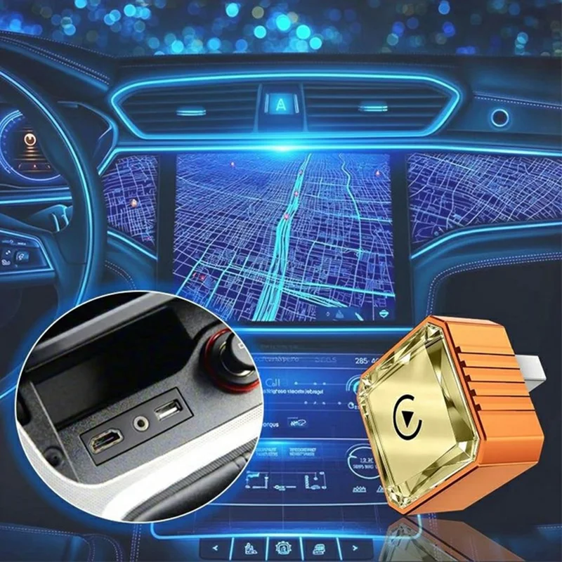 Q1BVS Wired to Wireless CarPlay Adapter 4 in 1 CarPlay Android Auto AirPlay Mirror Link Smart Box - Orange / Gold Diamond