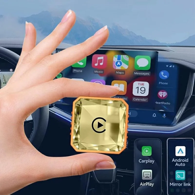 Q1BVS Wired to Wireless CarPlay Adapter 4 in 1 CarPlay Android Auto AirPlay Mirror Link Smart Box - Orange / Gold Diamond