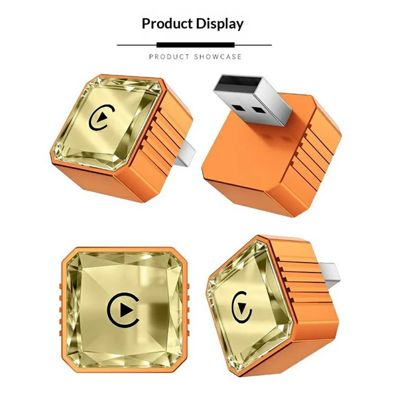 Q1BVS Wired to Wireless CarPlay Adapter 4 in 1 CarPlay Android Auto AirPlay Mirror Link Smart Box - Orange / Gold Diamond