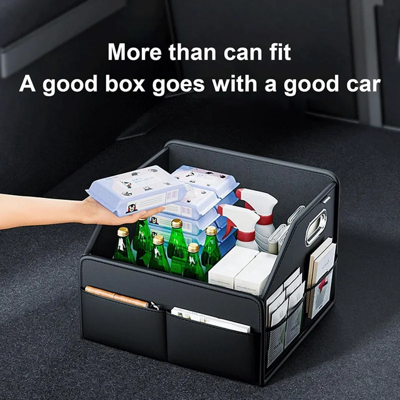 Boîte de Rangement pour Coffre de Voiture en Cuir PU Pliable Récipient de Rangement à Plusieurs Compartiments
