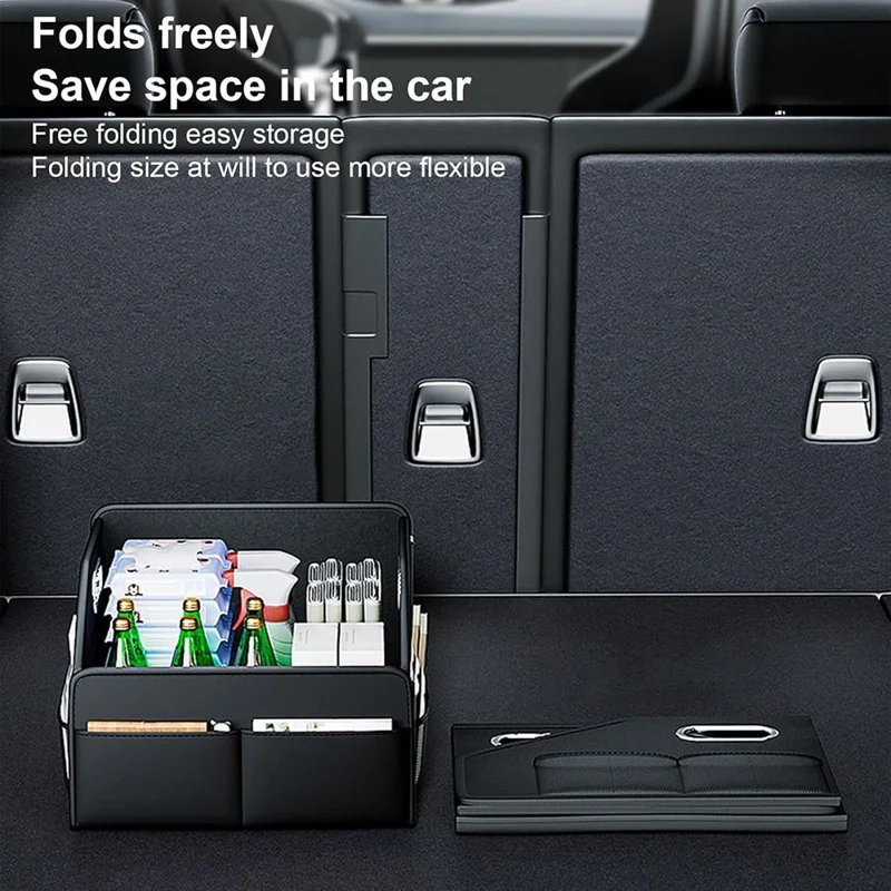 Boîte de Rangement pour Coffre de Voiture en Cuir PU Pliable Récipient de Rangement à Plusieurs Compartiments