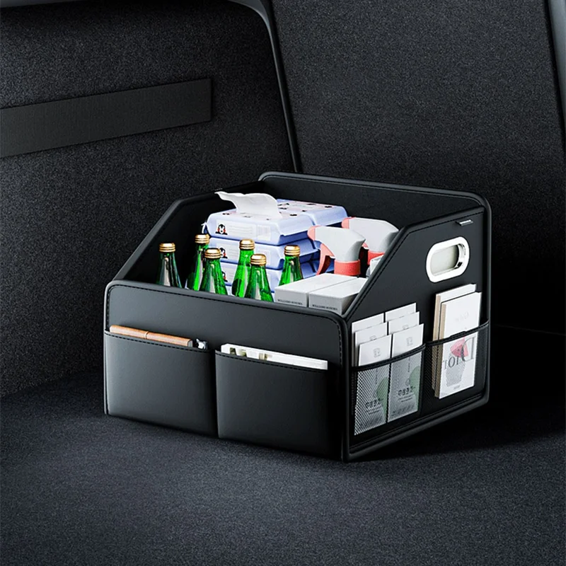 Boîte de Rangement pour Coffre de Voiture en Cuir PU Pliable Récipient de Rangement à Plusieurs Compartiments