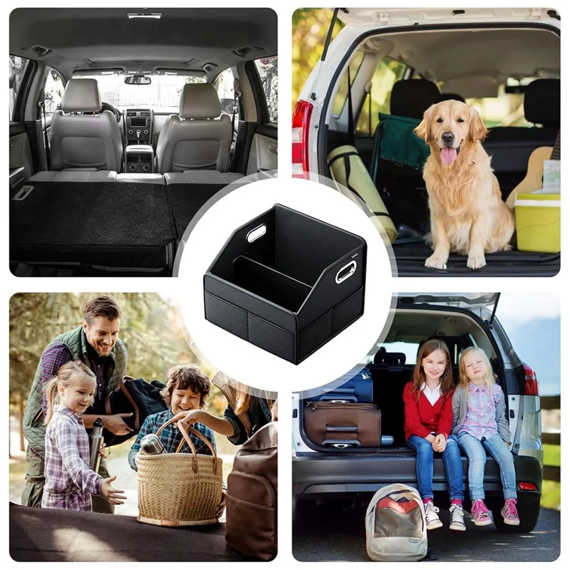 Boîte de Rangement pour Coffre de Voiture en Cuir PU Pliable Récipient de Rangement à Plusieurs Compartiments