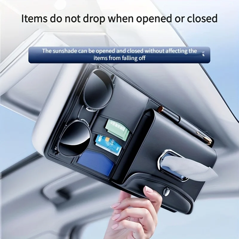 Organisateur pour pare-soleil de voiture, porte-boîte de mouchoirs, compartiment de rangement pour lunettes, pochette de rangement multifonction pour cartes, pour voitures et camions