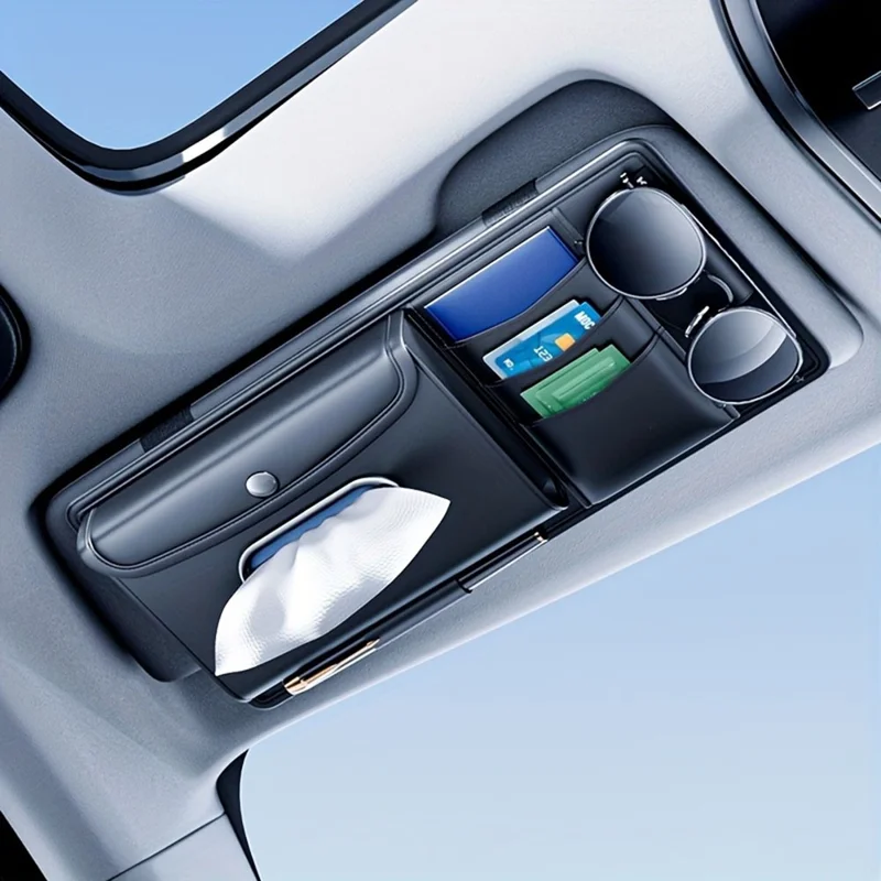 Organisateur pour pare-soleil de voiture, porte-boîte de mouchoirs, compartiment de rangement pour lunettes, pochette de rangement multifonction pour cartes, pour voitures et camions
