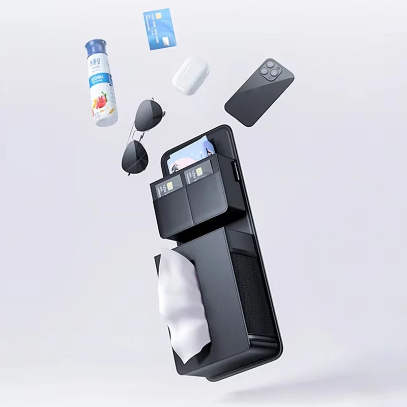 Bolsa organizadora colgante para coche con portapañuelos lateral, bolsa de almacenamiento multifuncional para el interior de vehículos universales