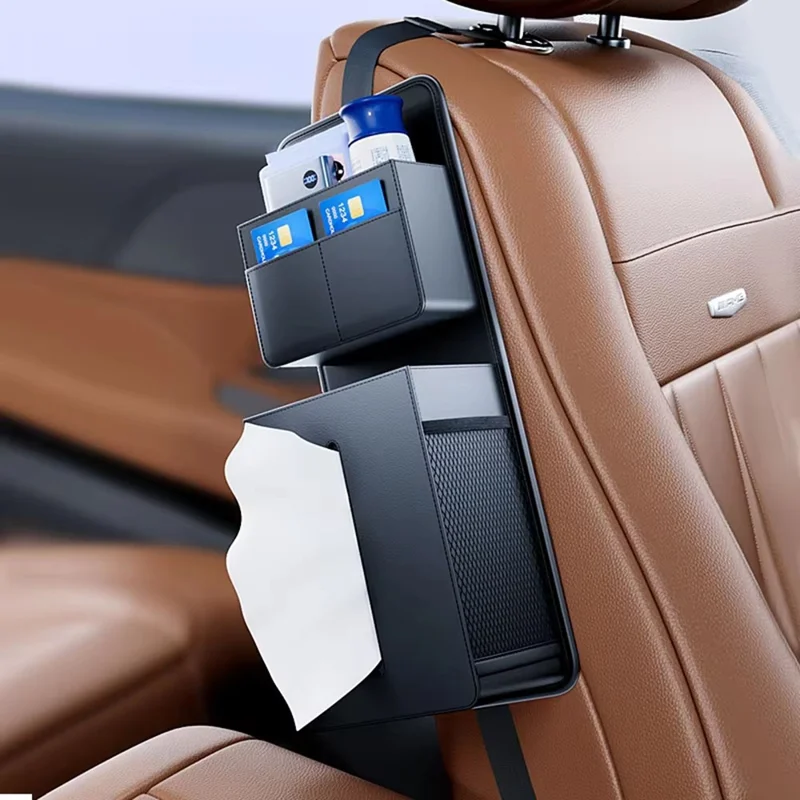Bolsa organizadora colgante para coche con portapañuelos lateral, bolsa de almacenamiento multifuncional para el interior de vehículos universales
