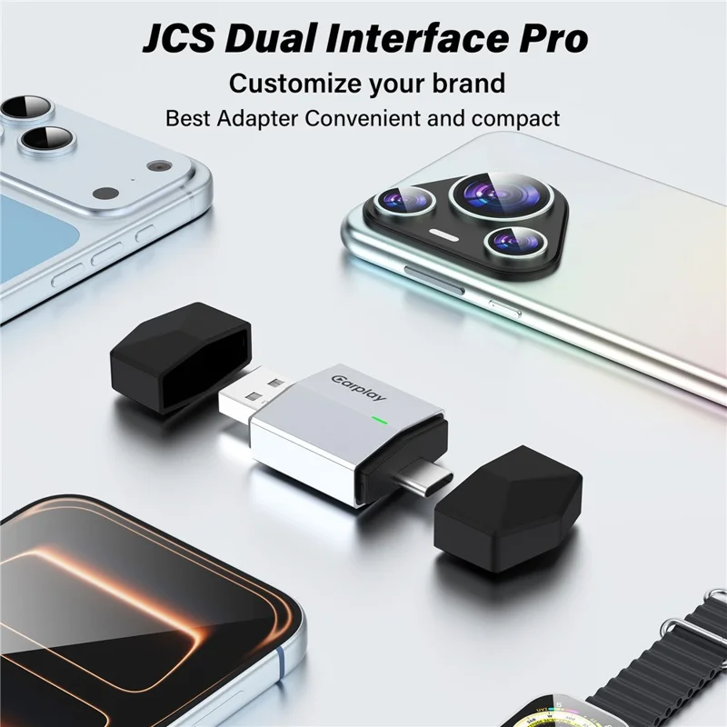 Adaptateur TYS-4262AC 2 en 1 sans fil CarPlay Android Auto, dongle double interface Bluetooth WiFi USB-A USB-C - Noir