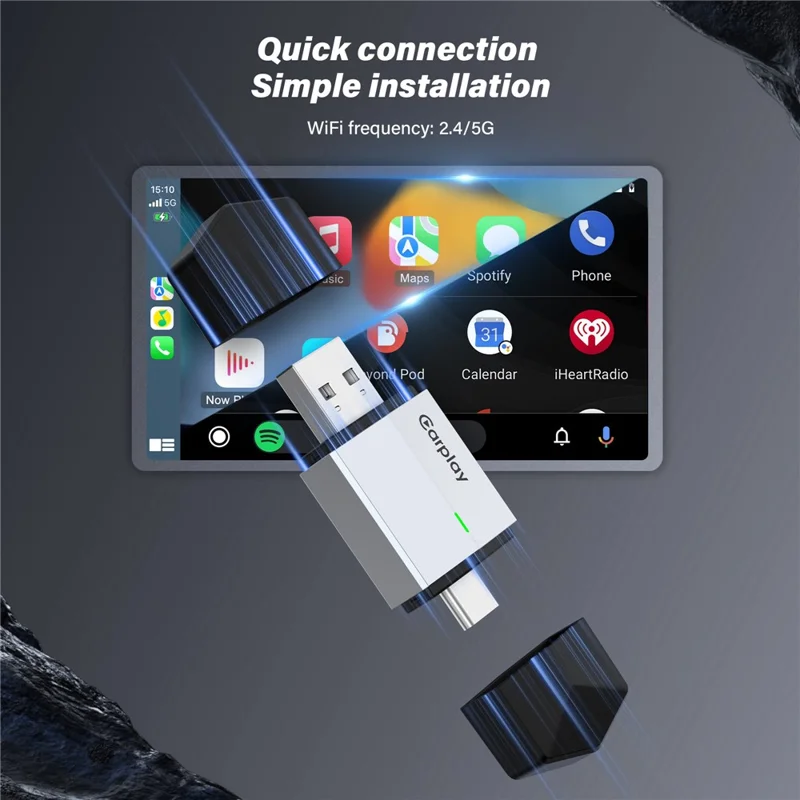 Adaptateur TYS-4262AC 2 en 1 sans fil CarPlay Android Auto, dongle double interface Bluetooth WiFi USB-A USB-C - Noir