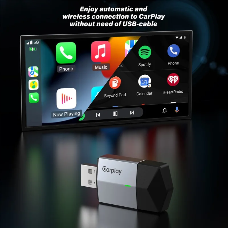 Adaptateur TYS-4262AC 2 en 1 sans fil CarPlay Android Auto, dongle double interface Bluetooth WiFi USB-A USB-C - Noir