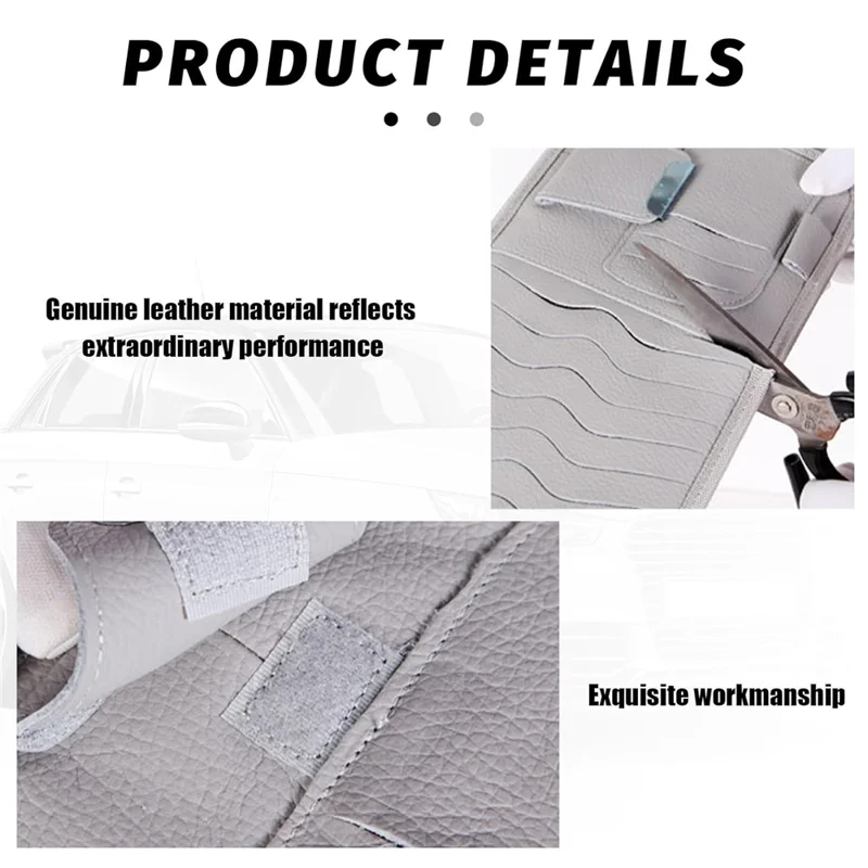 Car Sun Visor Multifunctional Card Organizer PU Leather CD Storage Case Sunglasses Clip Pen Holder - Black